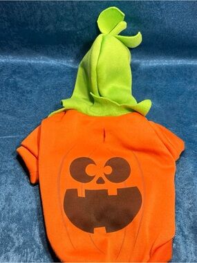 Pumpkin Jack-O-Lantern Sweat Shirt / Costume for SMALL Dog Pull On with Hood